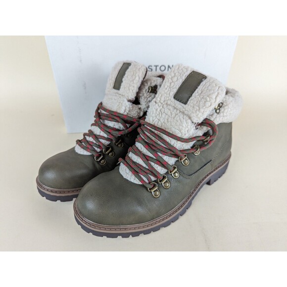 Sun Stone Glenn Winter Boots Mens 7.5 M Olive Faux Fur Trimmed Lace Up Shoes NWB main image 8